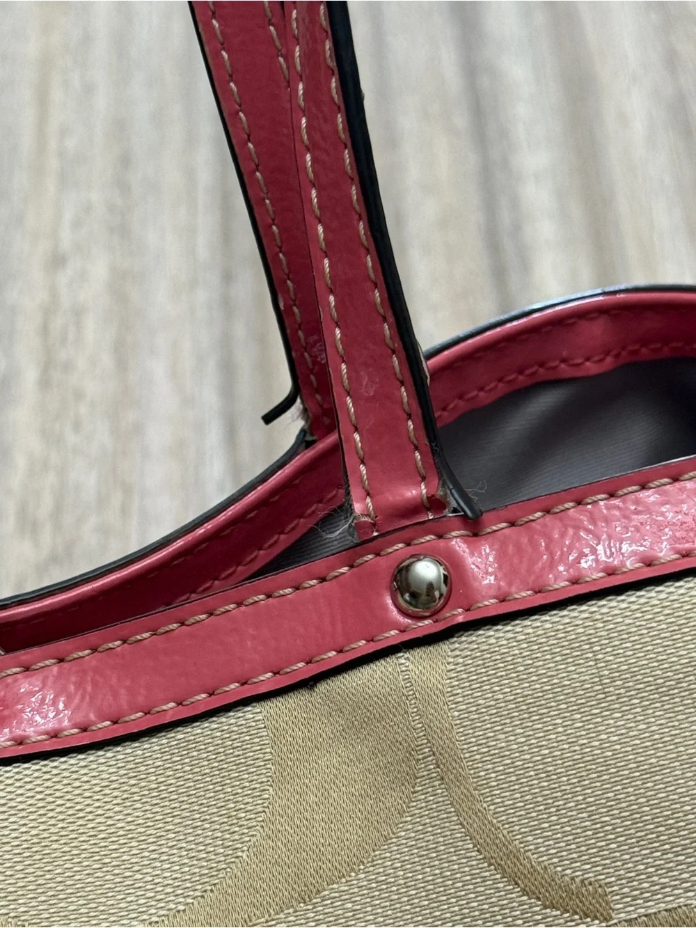 Y2K Coach Carryall Satchel Bag in Signature Canvas Khaki and Pink F19190